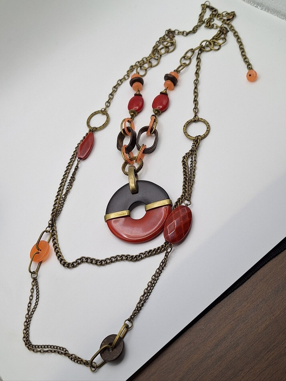 Premier Designs NWT Boho Coral Orange And Red Multi Strand Pendant Necklace